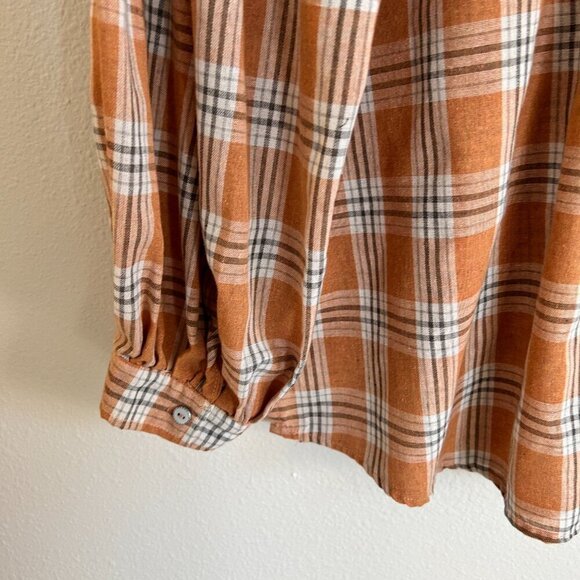 POL Shirt Oversize Plaid Tunic Split Collar Bishop Sleeve - Picture 9 of 11